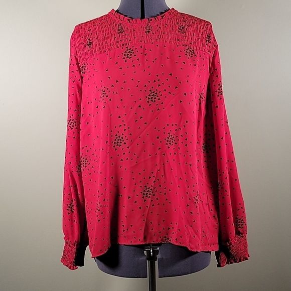 Maison Jules Heart-Print Smocked Top Sz XL - Picture 3 of 14